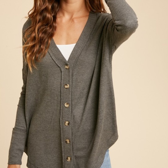 02 Charcoal Button up long sleeve Top - Picture 7 of 7